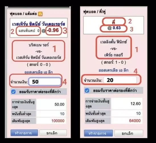 บิลเดิมพัน แบบคู่/คี่ และ แต้มต่อ